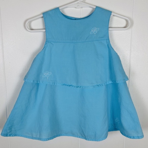 Morése Other - Vintage Y2K Aqua Blue A-Line Shift Sleeveless Dress‎ 6mo Baby 100% Cotton Tiered